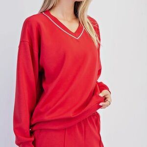 Rae Mode Modal Scuba V Neck Piping true red large